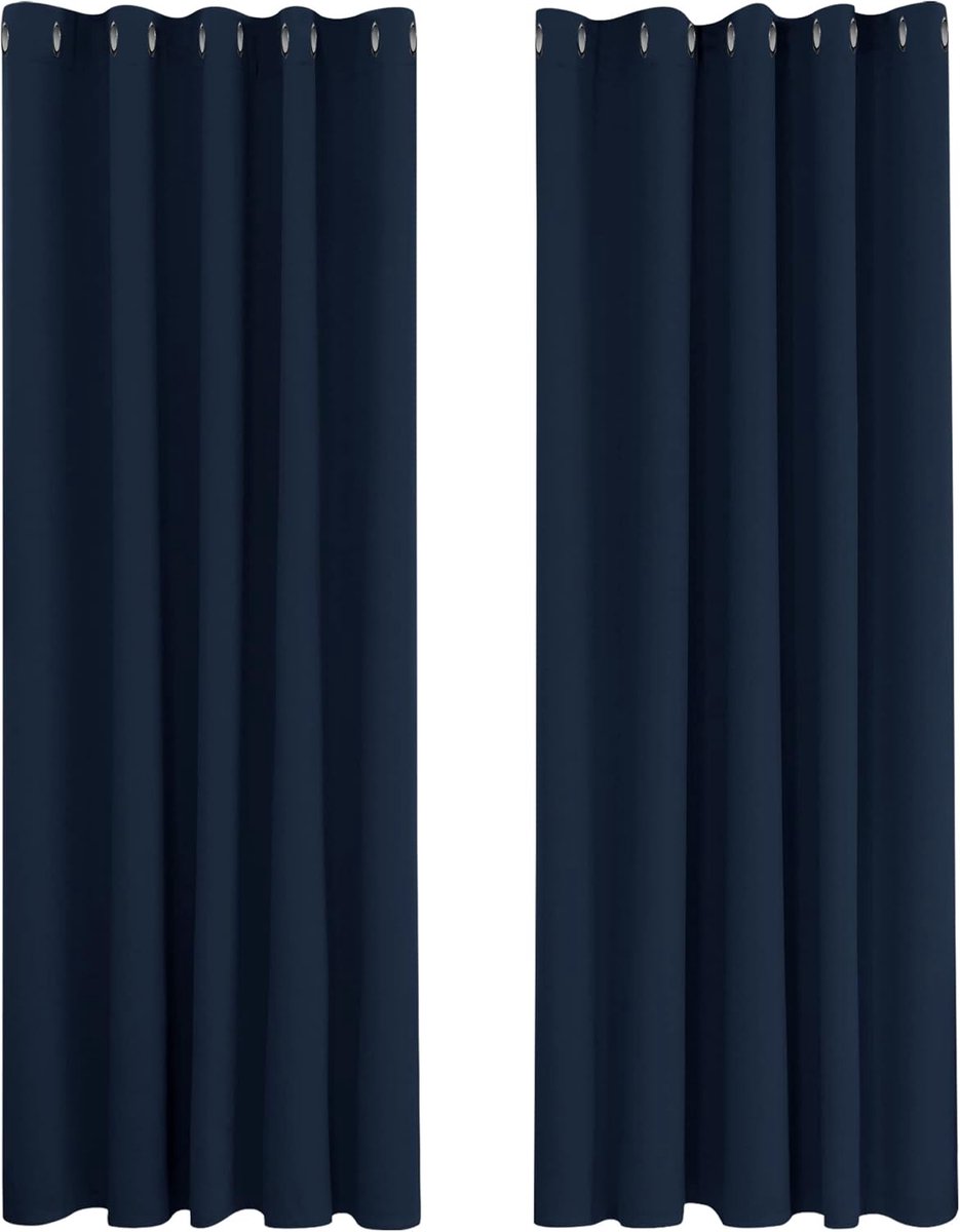 SnelShoppen - Deconovo Zwarte Gordijnen 168x138 cm, 2 Stuks, Marineblauw | Thermisch Isolerend, Geluiddempende Ringen, Modern Design voor Slaapkamer e