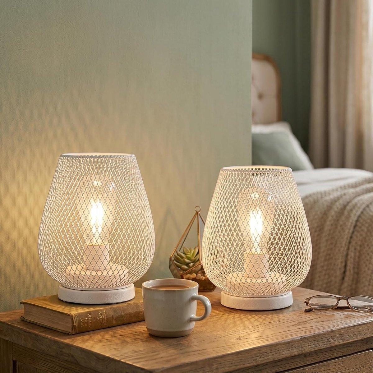 SnelShoppen - Set van 2 Draadloze LED Lantaarns - Batterij Aangedreven Kooilampen - Ideaal voor Feesten, Bruiloften, Tuin en Binnengebruik - Wit
