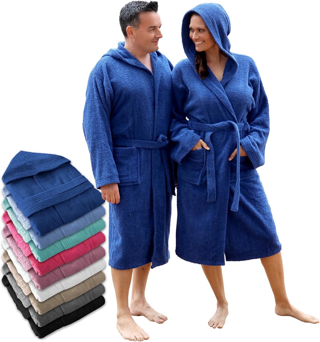 SnelShoppen - Unisex Badjas met Kap voor Mannen en Vrouwen - 100% Katoen Terry 400 g - Zachte Badstof Badjas met Riem en Zakken - Ideaal voor Douche,