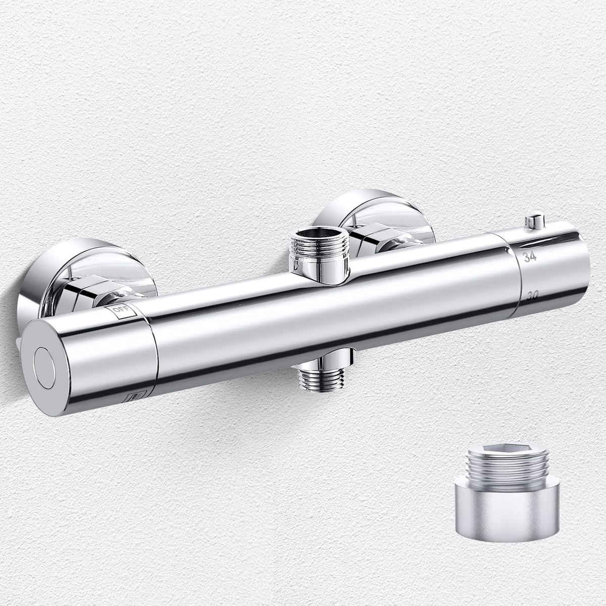 SnelShoppen - Thermostatische Douchemengkraan met 2 Aansluitingen, Stabiele Temperatuur, Messing Chroom, Ideaal voor Douche en Douchekolom
