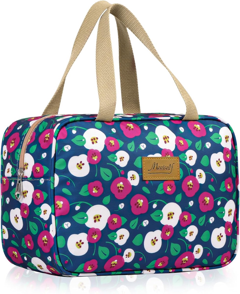 SnelShoppen - Toilettas, Reistas, Cosmetica Bag voor Vrouwen en Mannen, Waterproof, Grote Capaciteit, 30x21x12 cm, Rode Witte Bloemen, Perfect voor Va