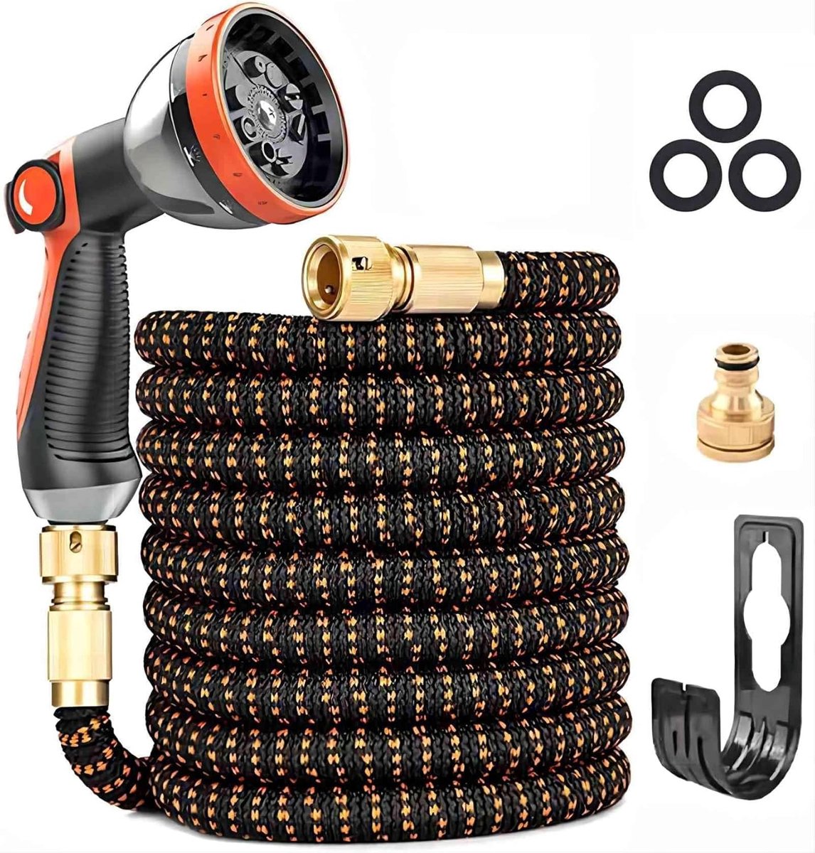 SnelShoppen - Tuinslang 45.5m/150ft, Flexibele Water Hose, 3-Laags Latex, 3/4" & 1/2" Metaalverbindingen, Duurzaam 3450D Stof, 10 Functies Spray voor