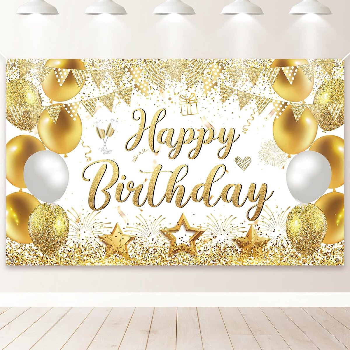 Extra Grote Verjaardagsbanner Wit Goud voor Feestdecoratie