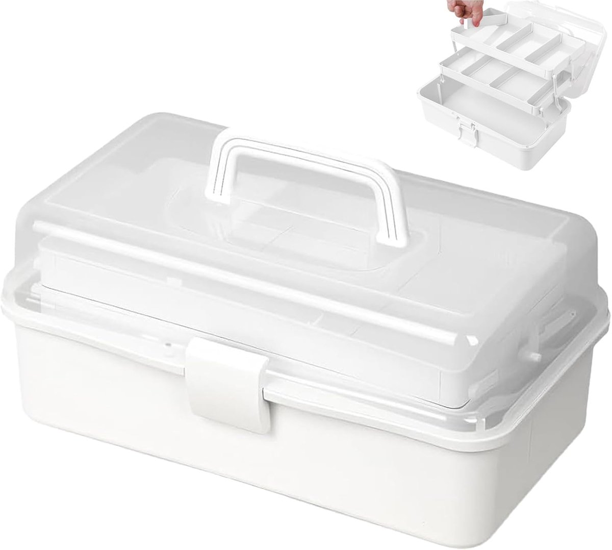 SnelShoppen - Multifunctionele Craft Box voor Kinderen, 32 cm, 3 Planken, Plastic Opbergdoos met Deksel, Organizer voor Kleine Onderdelen, Naai Box, G