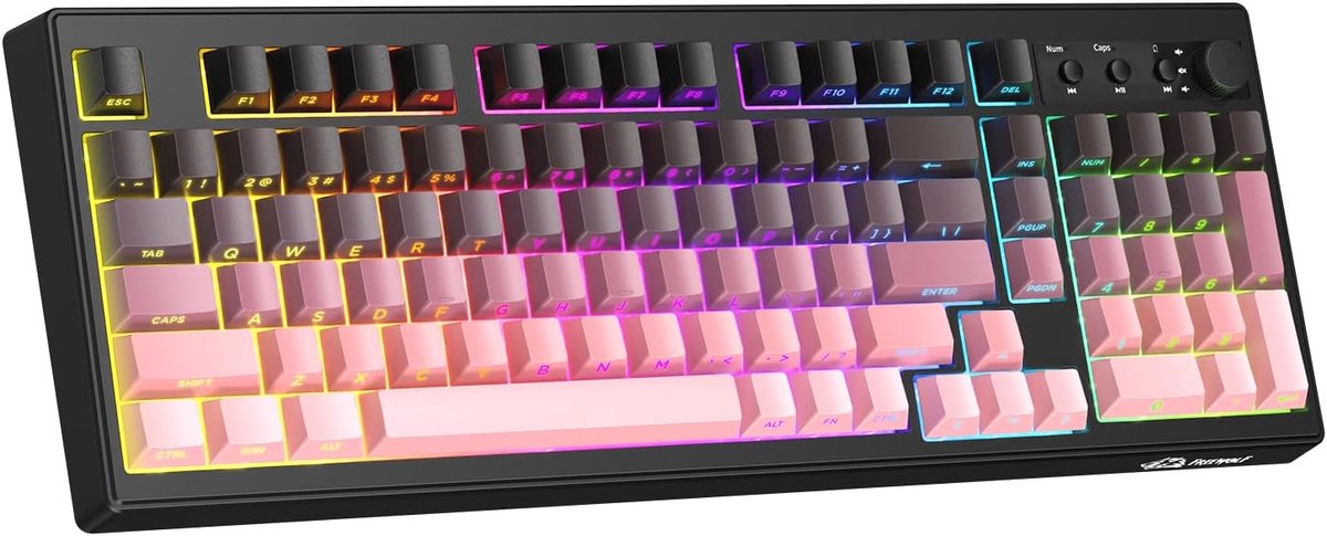 SnelShoppen - Draadloos Gaming Toetsenbord QWERTY - Tri-mode Bluetooth 2.4G Bedraad - Membranen Toetsenbord met Rotary - 102 PBT Toetsen - RGB Verlich