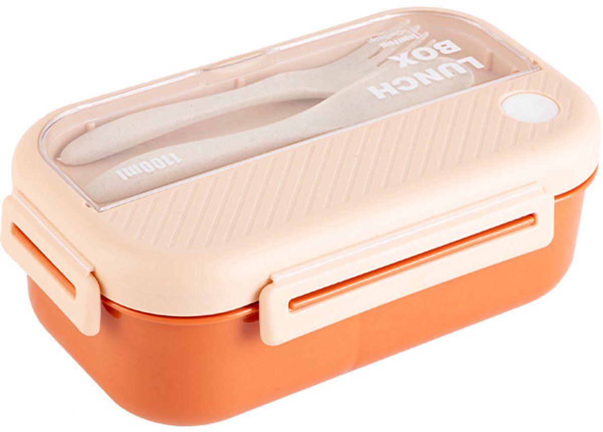 VHV - Broodtrommel - Lunchbox - Lunchbox met 2 Vakken - 1100ml - Koraal - Broodtrommel met Telefoonhouder - BPA-vrij - Lekvrije Voedselcontainer met Bestek - Voor Kantoor & School - 21x12.5x7.5 cm