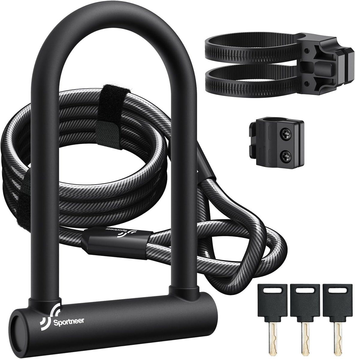 SnelShoppen - Sportneer Fietsslot 18 mm - Zeer Belastbaar Beugelslot met 180 cm Stalen Kabel - Sleutel en Anti-Diefstal - Ideaal voor Racefiets en E-b