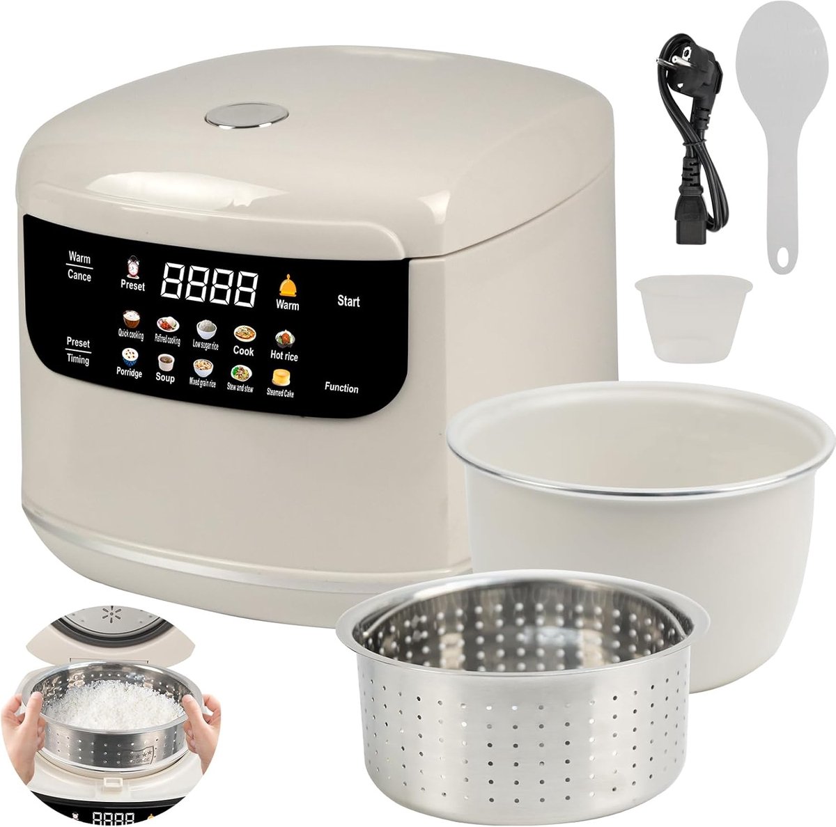 SnelShoppen - Cuiseur à Riz Low Sugar 2L - 10 in 1 Rijstkoker met Low Carb Functie, Stoomfunctie, 24u Timer, 8u Warmhoudfunctie, Eenvoudig te Onderhou