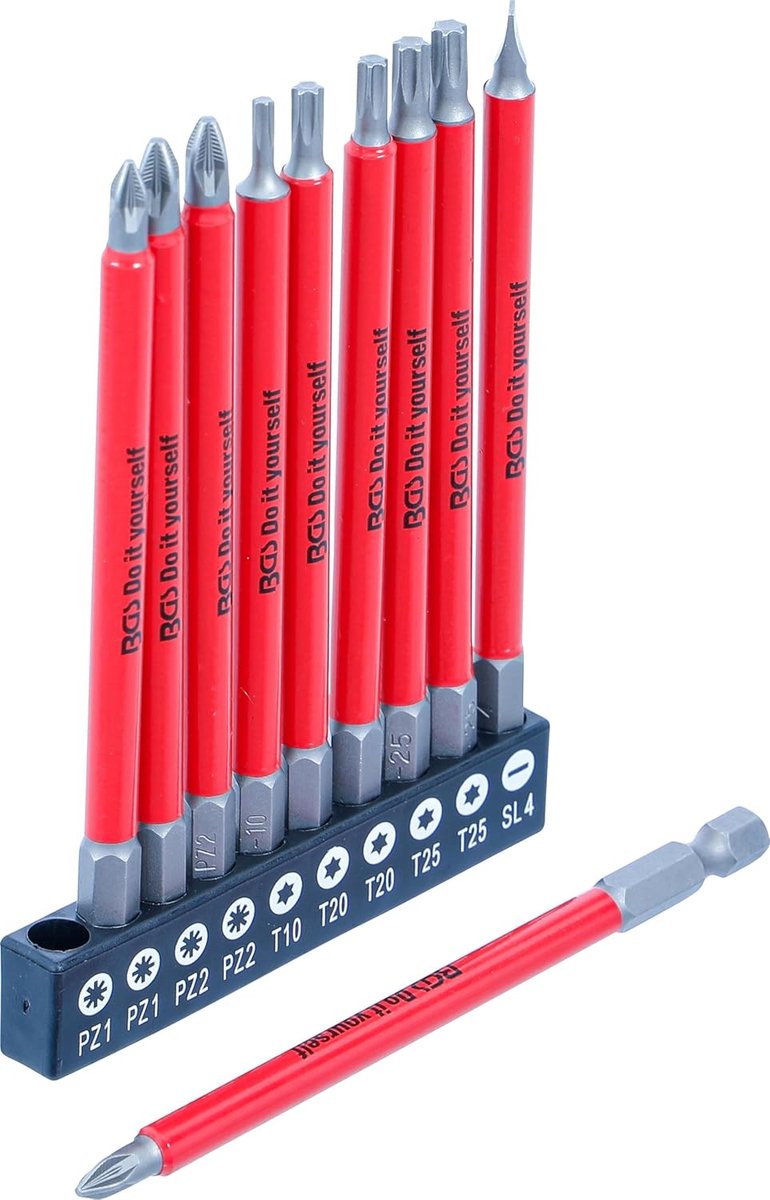 SnelShoppen - Antislip Bitset 10-dlg Magnetisch 110 mm - Schroefbits Set voor Huishouden en Werkplaats - Gekartelde Grip en Maataanduidingen