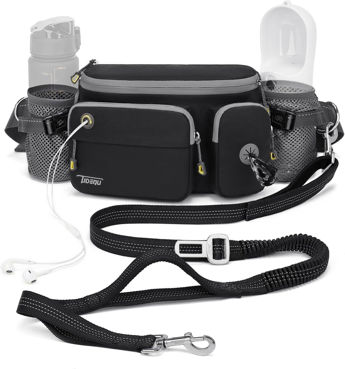 Thijox - 4-in-1 Handsfree Hondenriem voor Grote Honden met Heuptasje, Verstelbare Heupriem voor Hondenwandelingen en Hardlopen, Ideaal voor Buitenacti