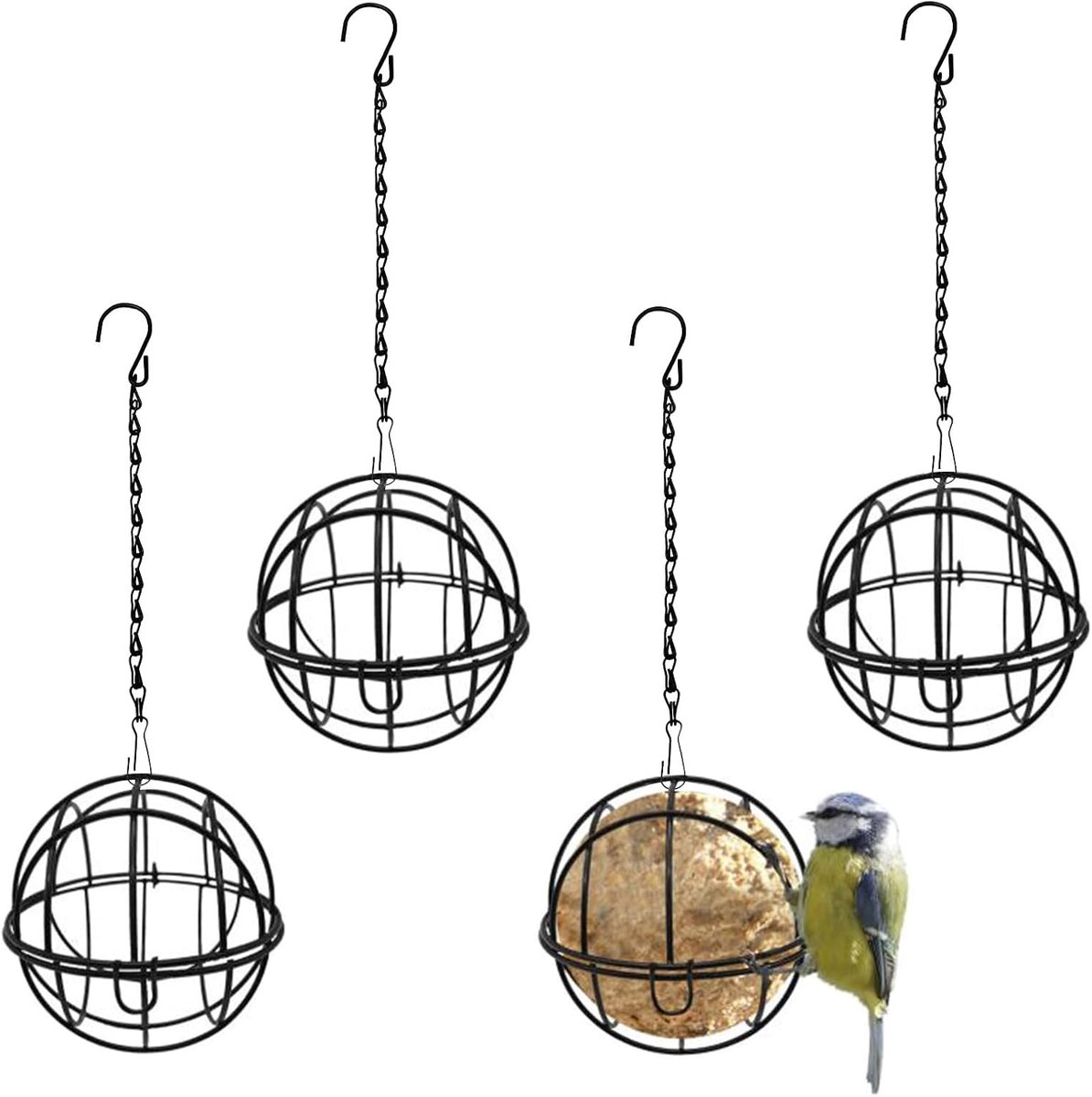 SnelShoppen - 4 Stuks Vetballen Vogelvoeder, Metalen Eekhoornbestendige Hangende Vogelvoeders met 4 S-Vormige Haken voor Buiten Tuin Wilde Dieren Klei
