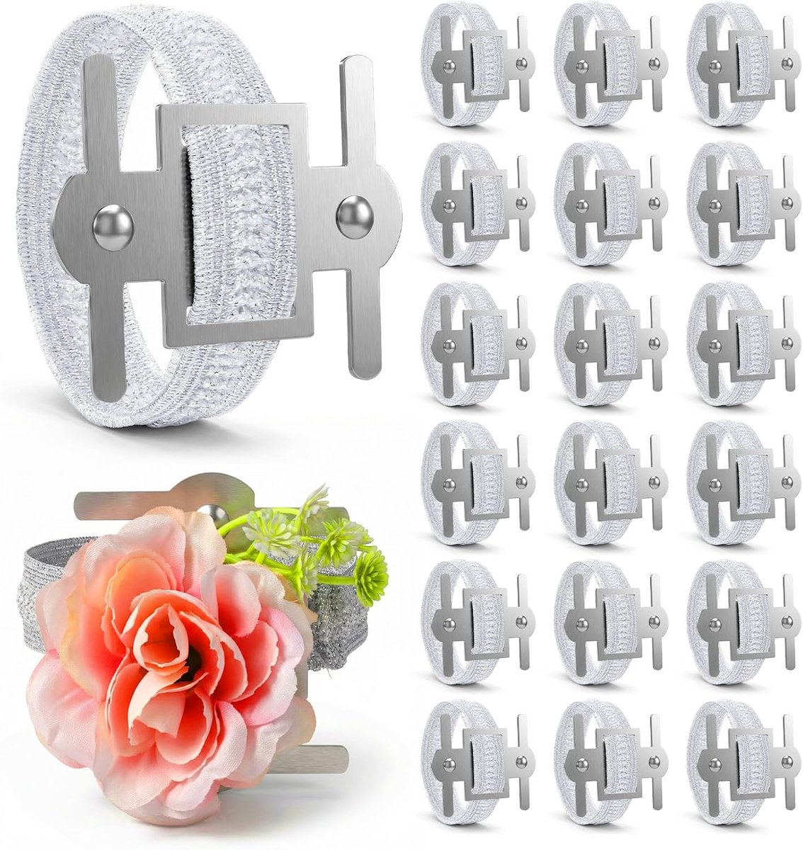 SnelShoppen - Set van 18 elastische polsarmbanden voor bruiloft, feest, stranddecoratie, cadeau voor bruidsmeisjes, duurzame bloemenarmbanden, elegant