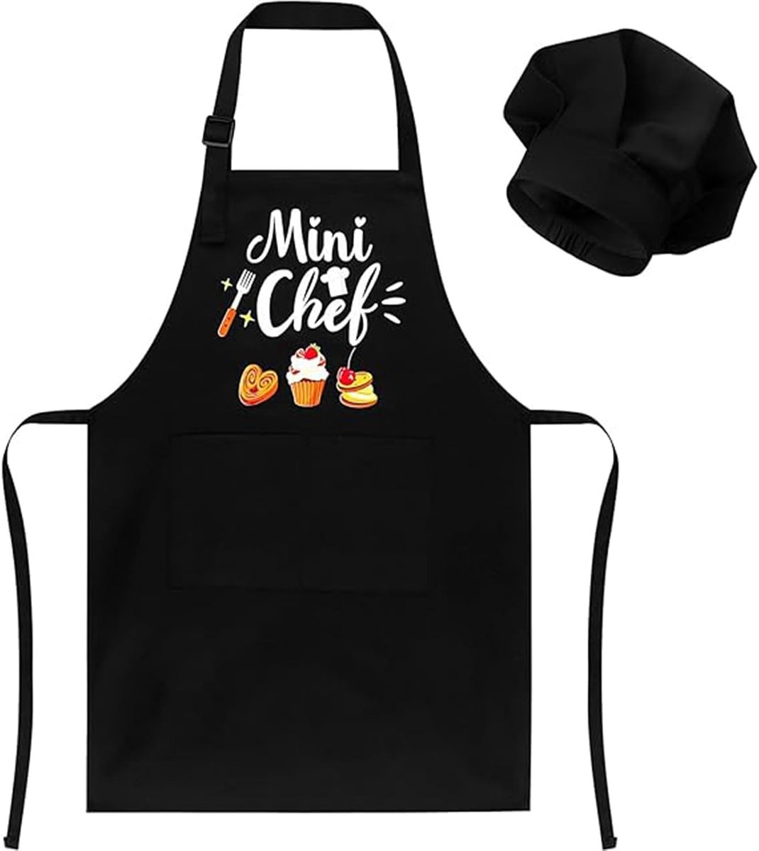 SnelShoppen - Kinder Kookschort en Muts Set - Grappige Verstelbare Keukenschort voor Jongens - Mini-Kok Stijl - Inclusief Kookmuts - Perfect voor Koke