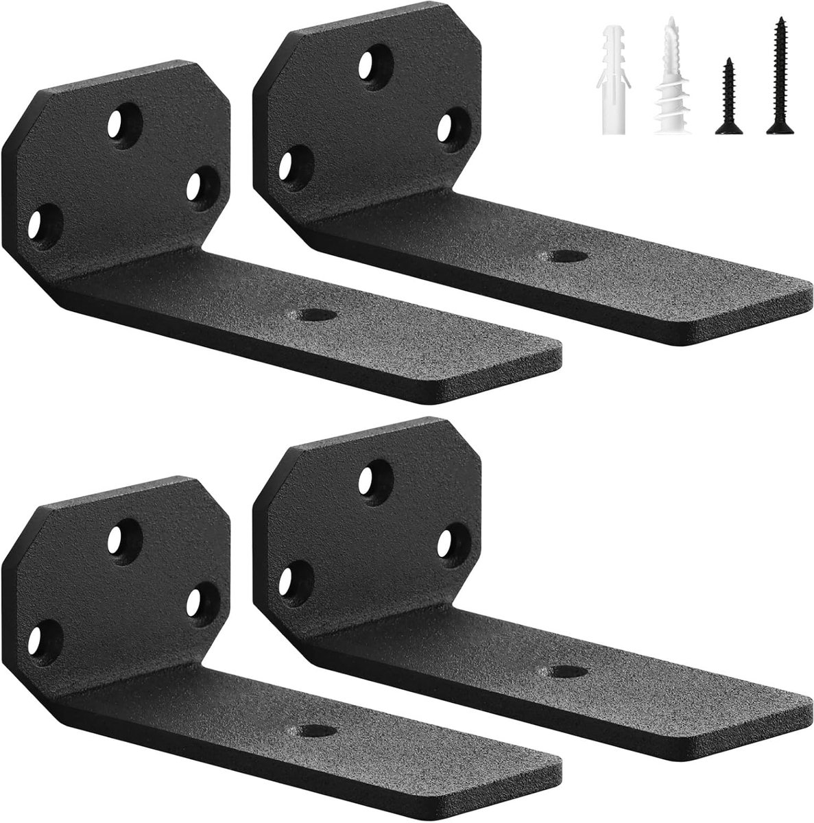 SnelShoppen - 4 Stuks Steigerplankbeugels, Muurbeugels voor Planken, Zwevende Planksteunen met Schroeven, 50 KG Capaciteit, 5 mm Dikte, Zwart 10 cm vo