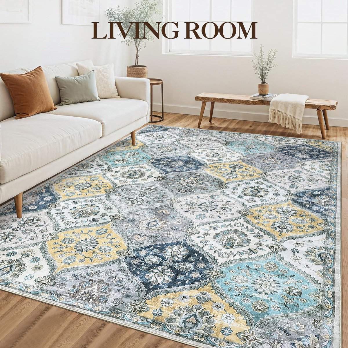 Vintage bloemen vloerkleed - 120x170cm - Traditioneel Oosters tapijt - Blauwgeel