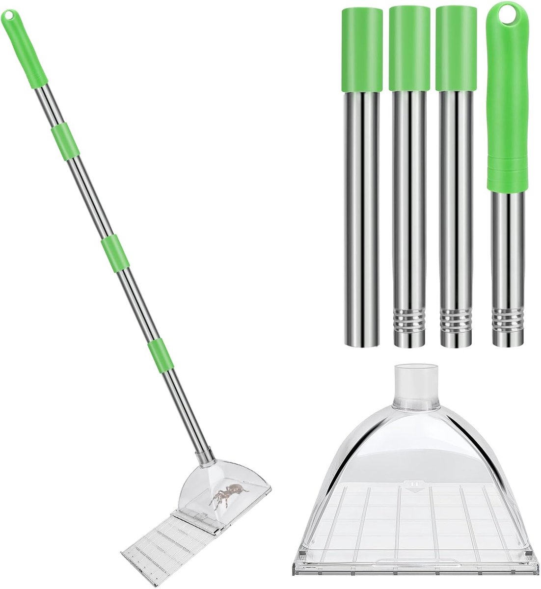 SnelShoppen - Insectenvanger met lange handgreep 83 cm - Contactloze spinnenvanger - Veilig en eenvoudig insecten levend vangen - Extra lange spinneng