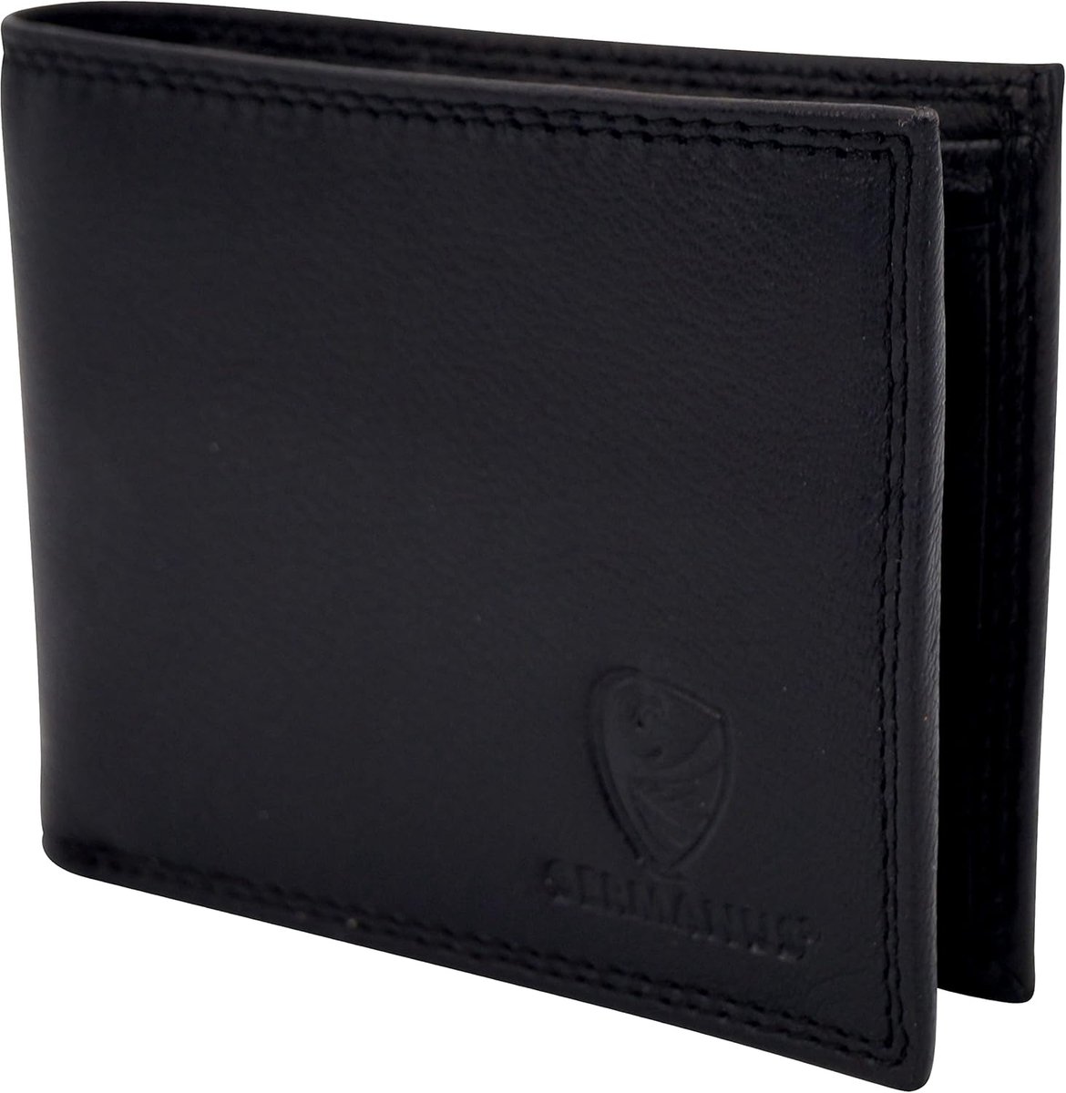 SnelShoppen - Leren portemonnee zwart, klassiek design, 5 creditcard vakken, 2 bankbiljet vakken, muntenvak met drukknop, standaard maat voor dagelijk