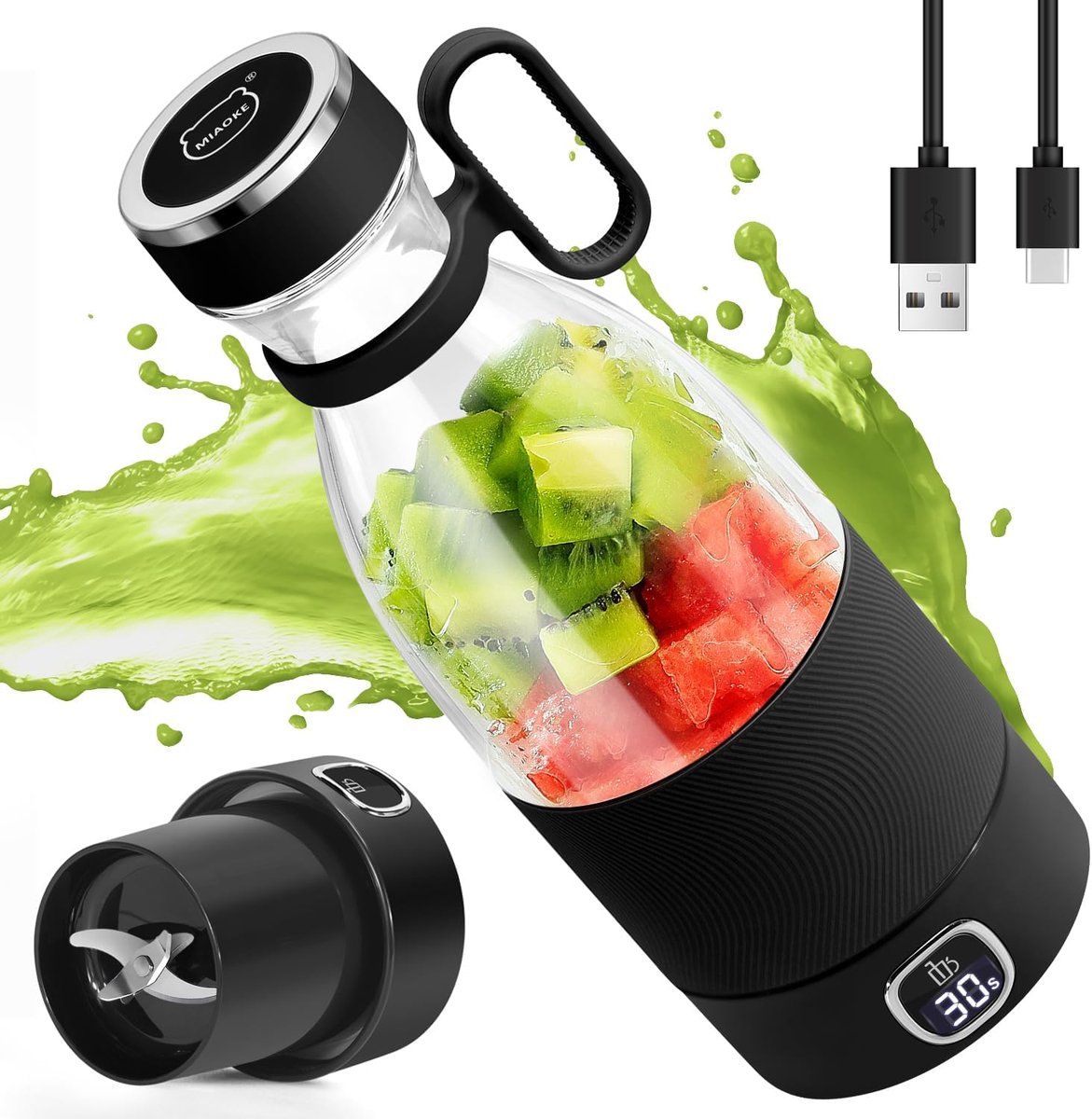 SnelShoppen - Draagbare Mini Mixer met 6 Messen, 350 ml, USB-oplaadbaar LED-display, 3000 mAh Batterij voor Smoothies, Sapshakes, Thuis, Sport en Outd
