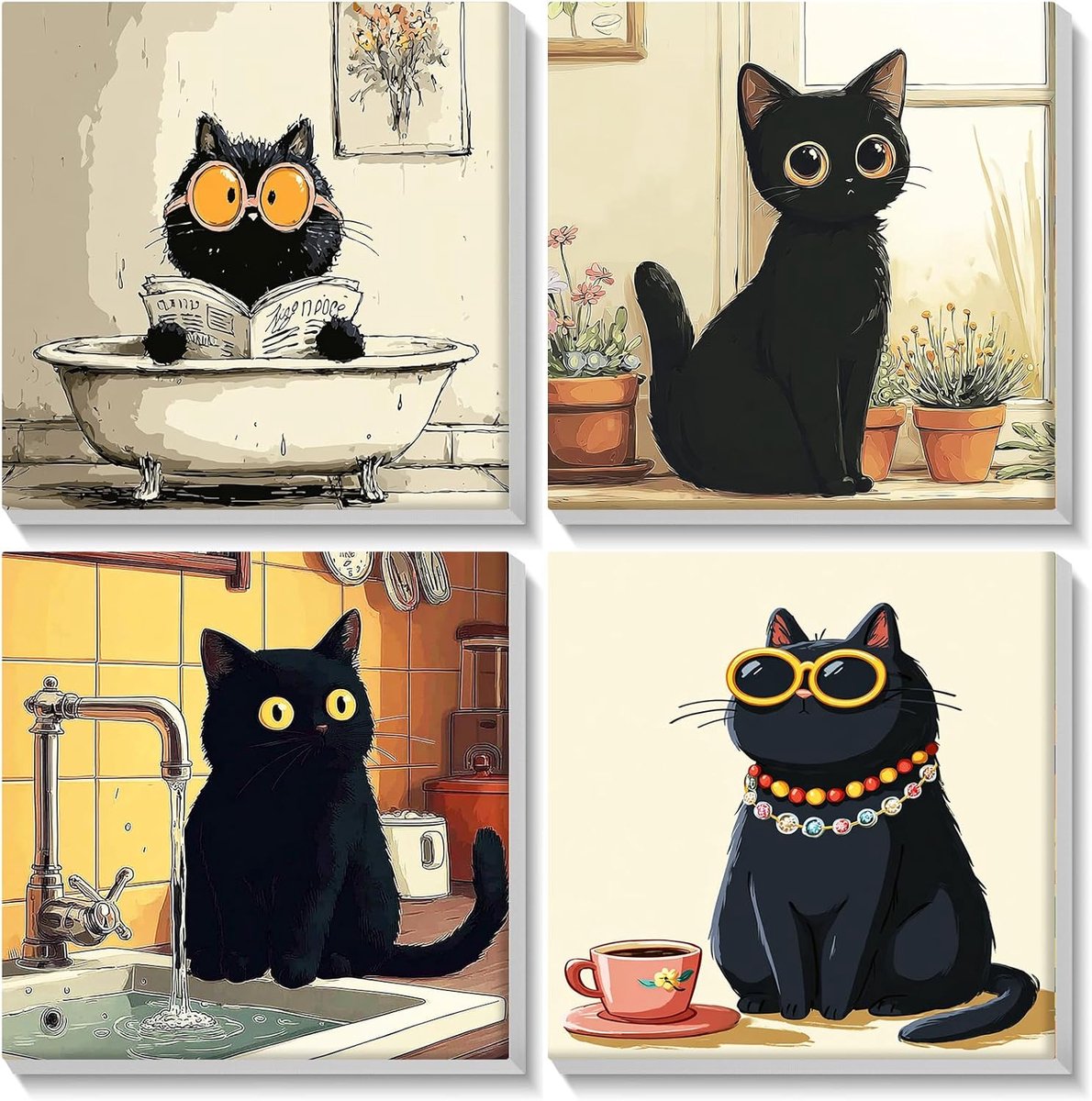 SnelShoppen - 4 Pack Verf op Nummers Kits voor Volwassenen en Kinderen - DIY Kat en Dieren Olieverfschilderij op Canvas - Perfect voor Thuis Decor en