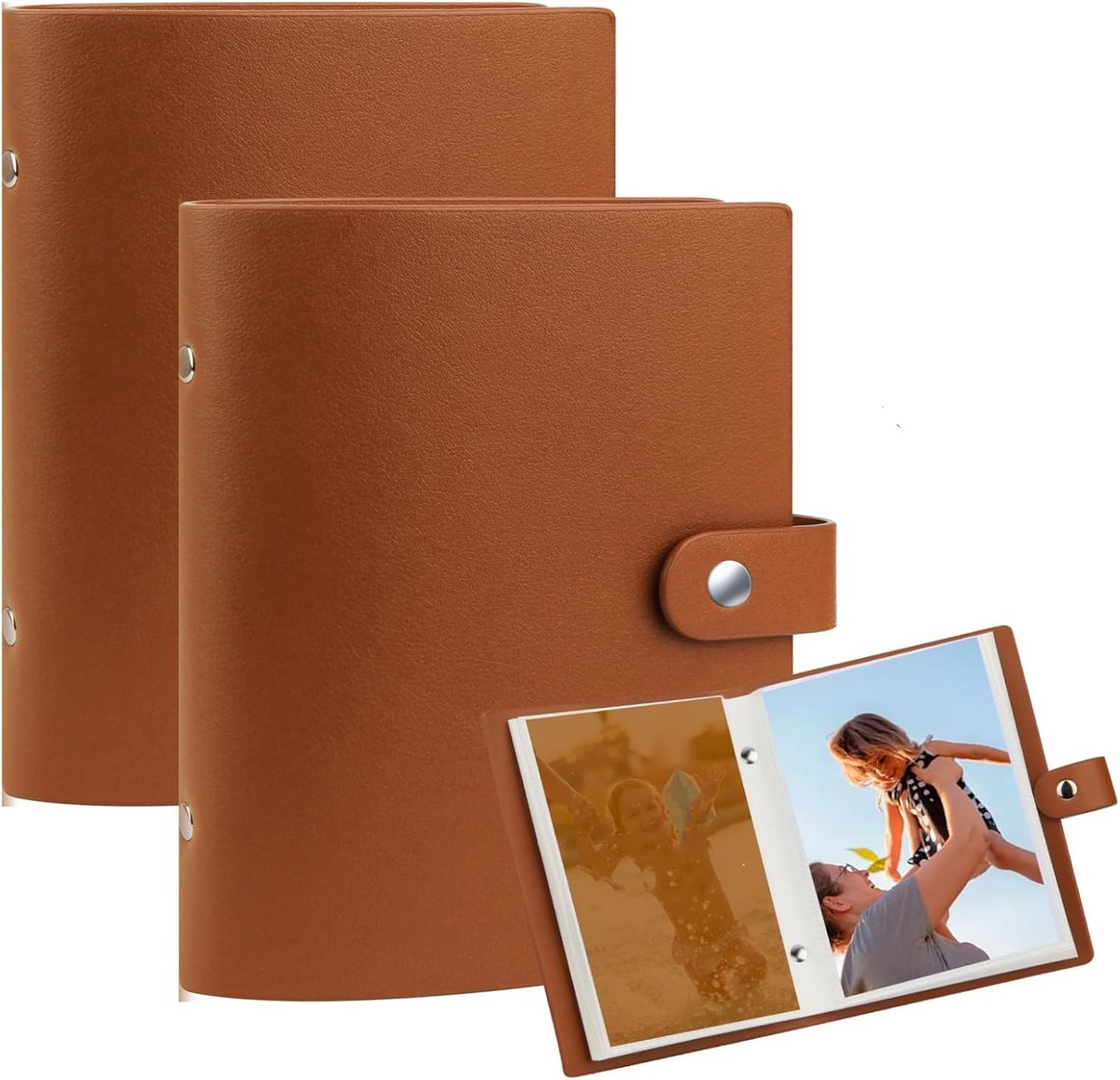 SnelShoppen - 2 Paks Kleine Fotoalbums met Leren Kaft, Mini Fotoalbum voor 52 Foto's 10x15 cm, Bruin Fotoalbumboek voor Familie, Jubilea, Baby's en Va