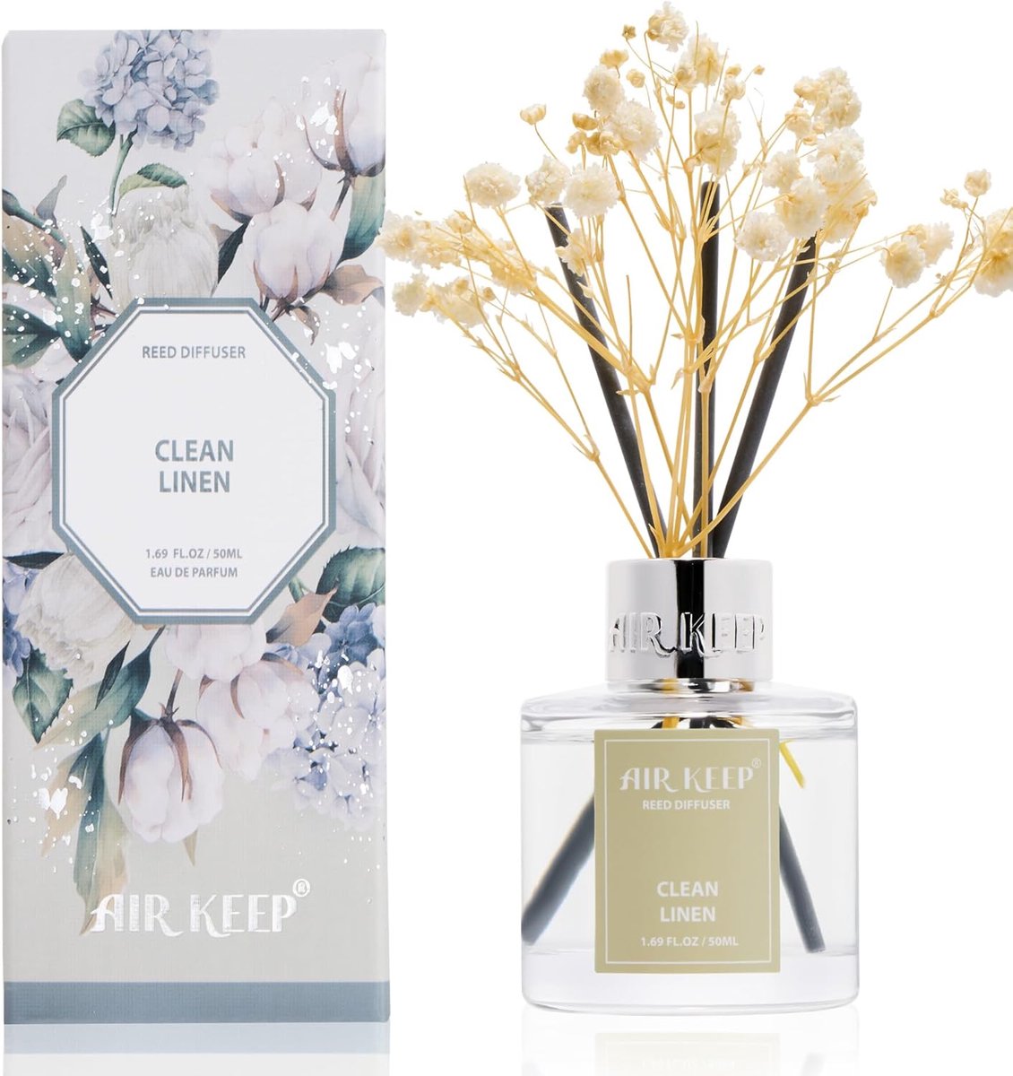 SnelShoppen - Geurstokjes 50ml Clean Linen - Geurdiffuser met Droogbloemen - Luchtverfrisser voor Badkamer, Woonkamer, Kleine Ruimtes - Perfect Cadeau