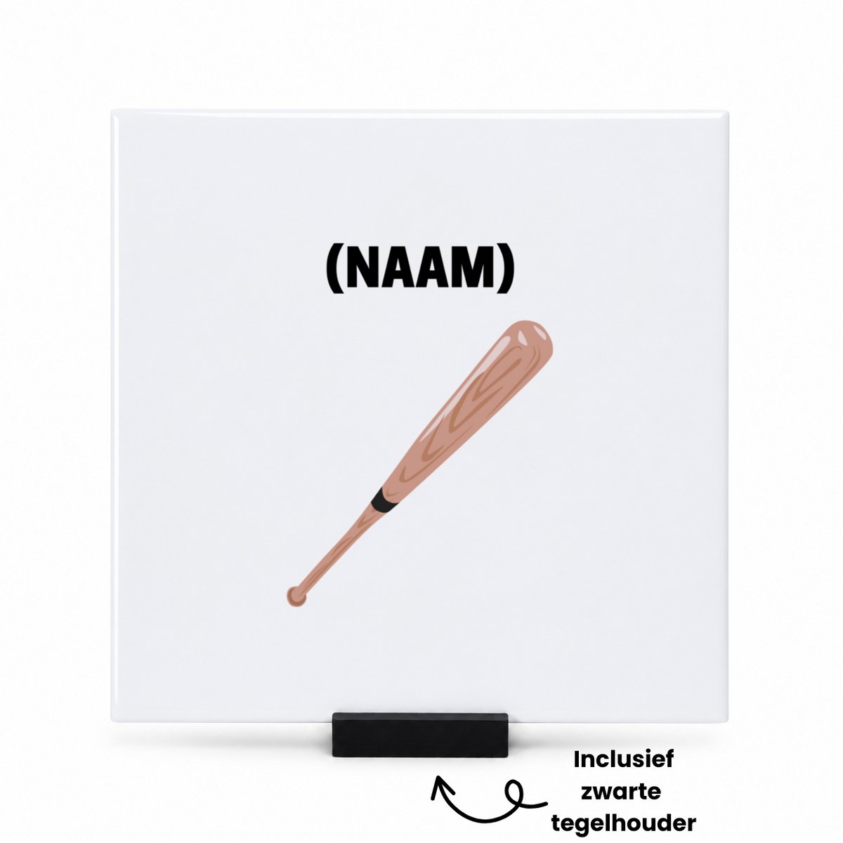 Hacebo Honkbal met eigen naam tegeltje met tegelhouder - Honkbal - Honkballer - tegeltjes met tekst - Sport - spreuktegels - 15x15 CM Wit
