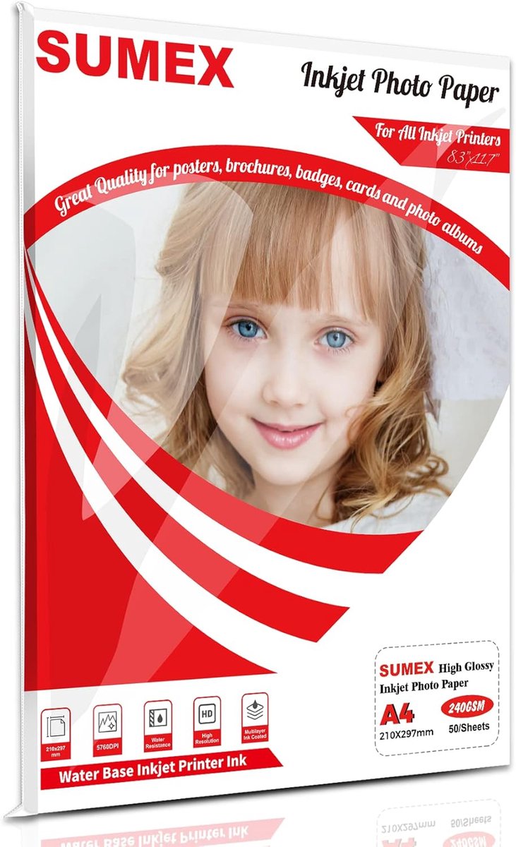 SnelShoppen - Photo Paper A4 Glossy 240g - 50 Vellen Enkelzijdig Glanzend - Perfect voor Foto's, Afdrukken, Creatieve Projecten, Feestversieringen