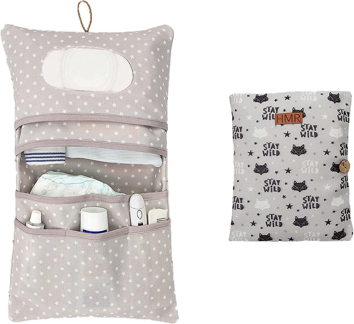 Thijox - Luiertas Organizer & Make-up Tas 2 in 1 - Kleine Luiertas Voor Onderweg - Baby Organizer Met Fox Patroon - Ideaal Voor Luiers, Crème, Doekjes