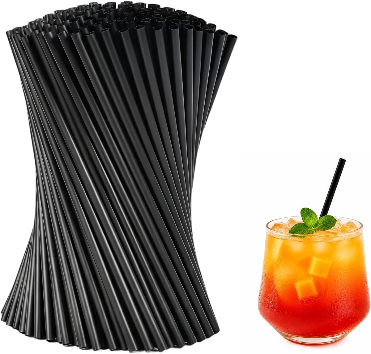 SnelShoppen - 100 Stuks Zwarte Plastic Rietjes 26 cm x 0.5 cm, Dikke Herbruikbare Polypropyleen Rietjes, Ideaal voor Bubble Tea, Smoothies, Cocktails,