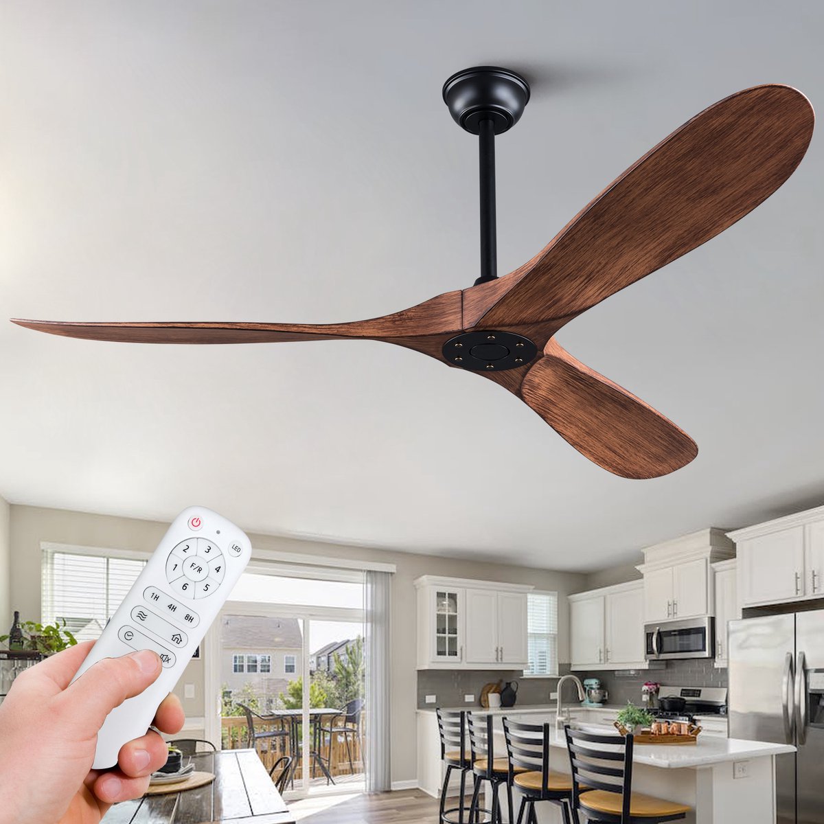 MODENUIT Plafondventilator – 132 cm – Zonder Verlichting – ABS – Zwart Donker Walnoot – Afstandsbediening