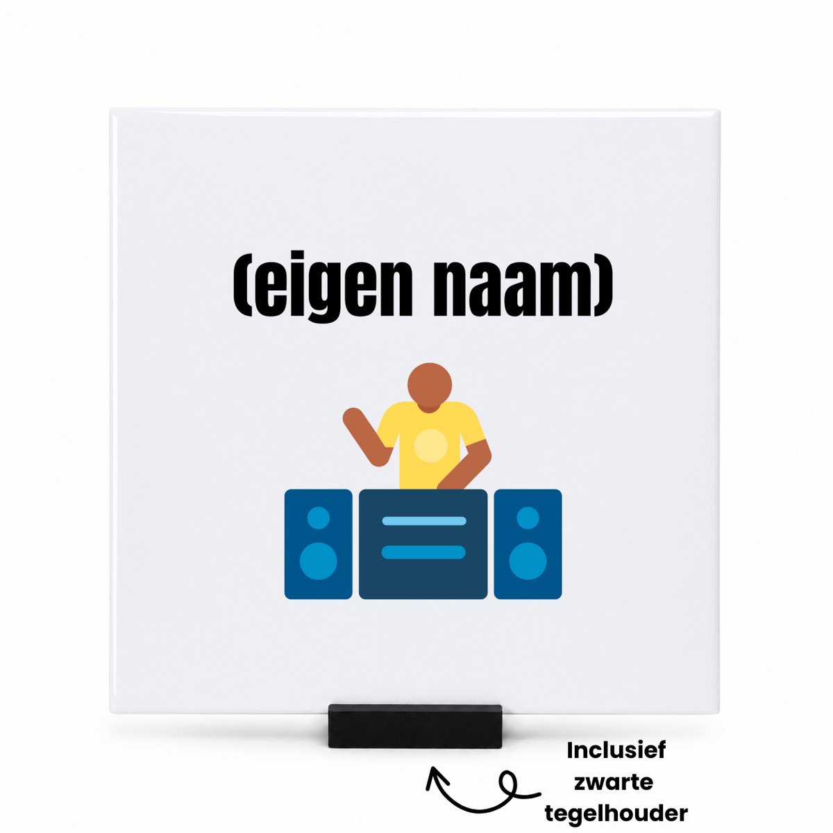 Hacebo dj met eigen naam tegeltje met tegelhouder - Dj - muziek liefhebbers - tegeltjes met tekst - disc jockey - vinyl - verjaardag - cadeau - kado - spreuktegels - 15x15 CM Wit