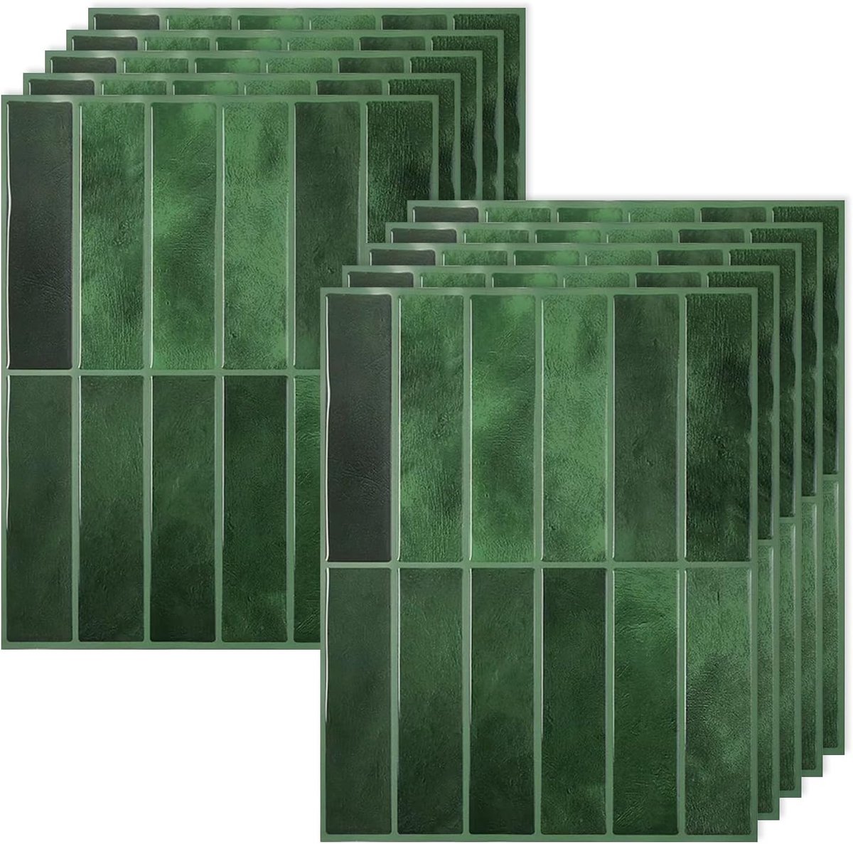 SnelShoppen - 10Pcs Zelfklevende 3D Tegel Stickers Donkergroen - Waterdicht voor Keuken & Badkamer Wanddecoratie - 22.9 x 29 cm