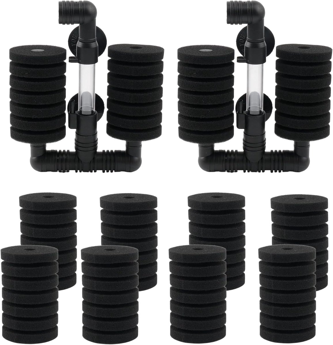 SnelShoppen - 2 Stuks Aquarium Dubbele Sponzfiter Set met Luchtpomp en 8 Vervanglepels - Biologisch en Mechanisch Filtreren voor Gezonde Aquariums - G