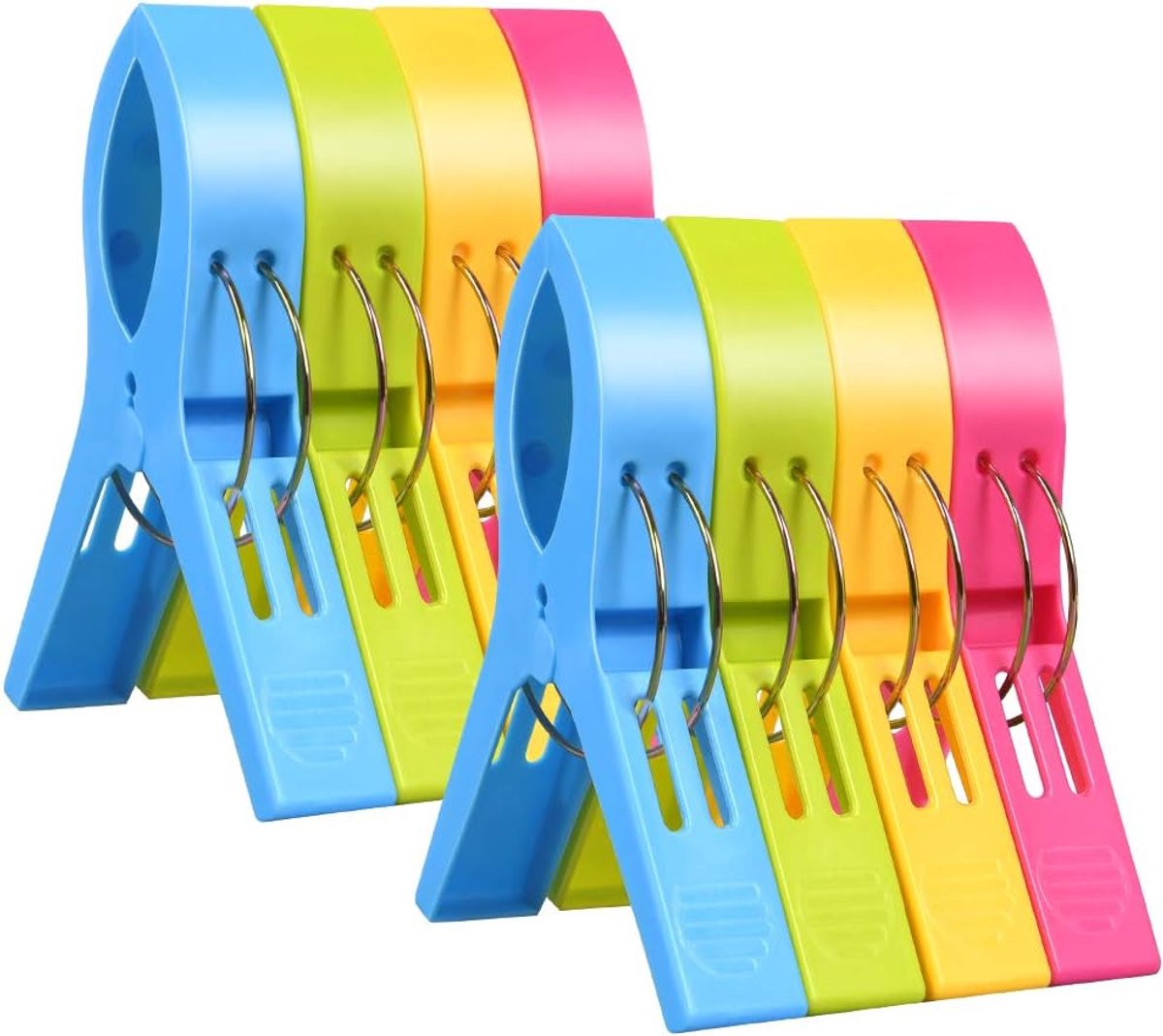 SnelShoppen - 8 Stuks Grote Strandhanddoek Klemmen, Kleurige Plastic Towel Clips voor Zonbedden, Loungers, Zwembadstoelen, Duik-, Deken- en Kledingcli