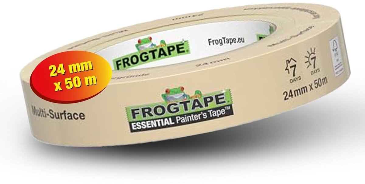 SnelShoppen - Maskingtape 24mm x 50m - Verf Tape voor binnen en buiten - Verwijderbaar zonder resten - Professionele kwaliteit - FSC-gecertificeerd -