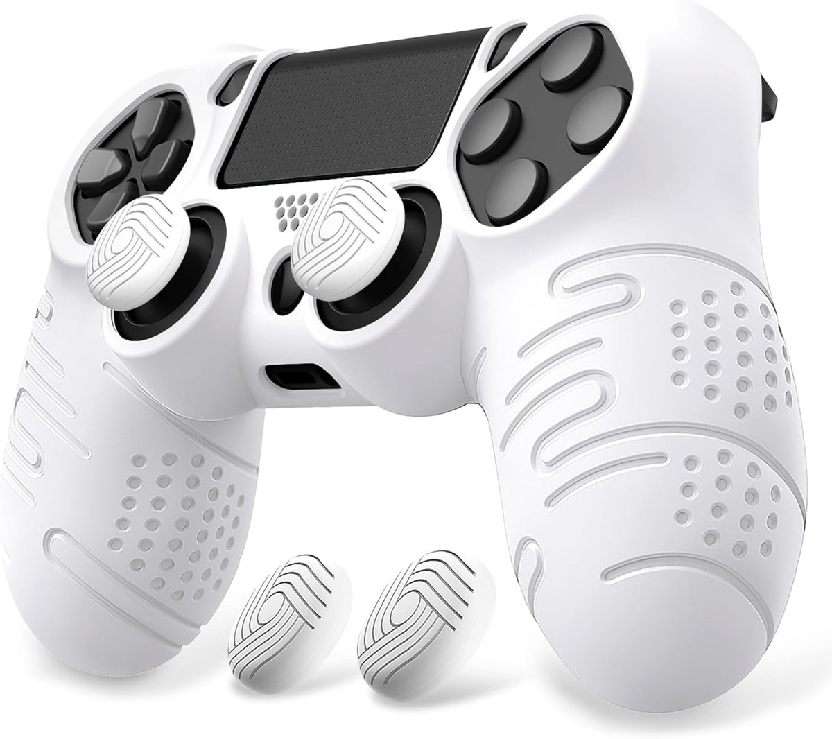 SnelShoppen - Siliconen Beschermhoes voor PS4 Controller - Non-slip Zacht Silicium met Duim Grip Caps - Bescherming voor PS4, PS4 Slim, PS4 Pro - Wit