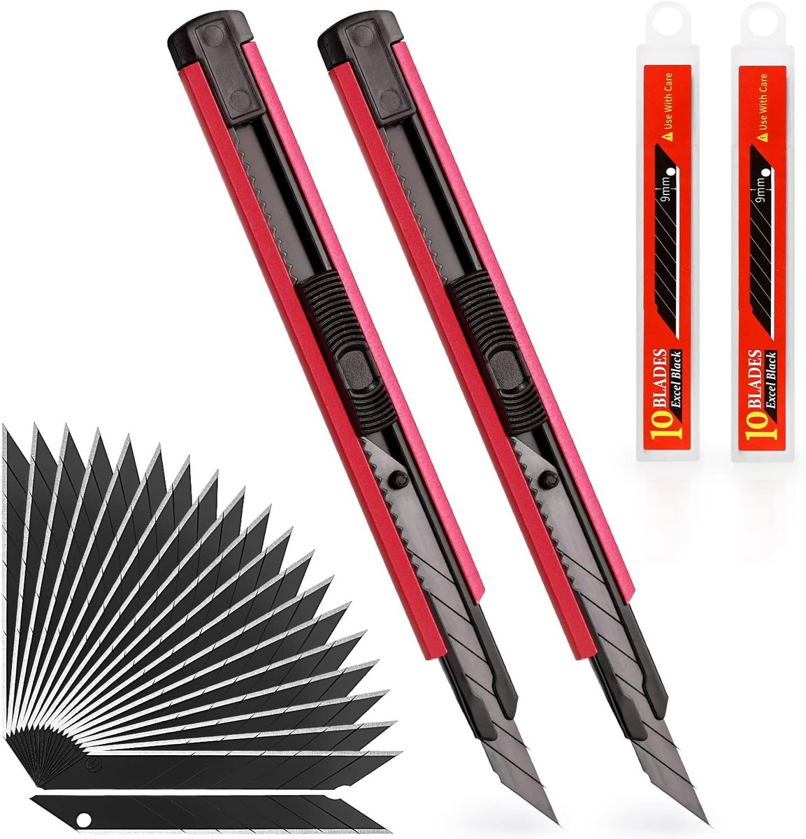 SnelShoppen - 2 Stuks 9 mm Snijkniveset met 20 Vervangblades, Professionele Aluminium Cutter met Automatische Vergrendeling voor Precisie Snijden, Roo