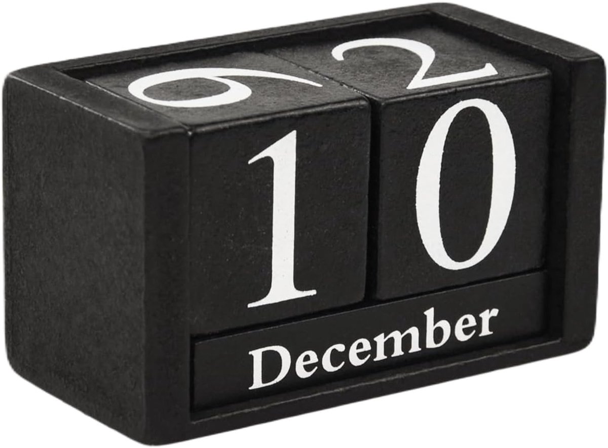 SnelShoppen - Houten Desk Kalender Vintage, Perpetual Manual Tafel Kalender met Zwarte Blokken, Maand-Datum Weergave voor Kantoor Decoratie, Woonkamer