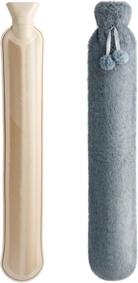 SnelShoppen - Long Hot Water Bottle 2L met Zachte Cover voor Nek en Schouders - 73x13 cm Natuurrubber - Veilig en Duurzaam - Perfect voor Koude Winter