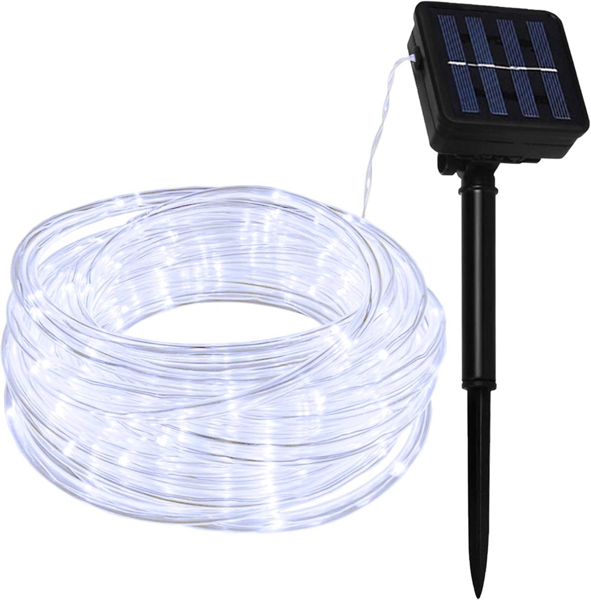 SnelShoppen - Light Hose Solar Energy 12 Meter 100LED 8 Modes Dimbare Witte Tuinverlichting IP65 Waterdicht Zonne-energie Buitenverlichting voor Balko