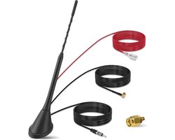 SnelShoppen - DAB/DAB+ Auto Antenne - Digitale Radio FM/AM Combi Dakantenne met Versterker - SMB/SMA Plug + DIN Adapter - Radio Splitter met 5m Kabel