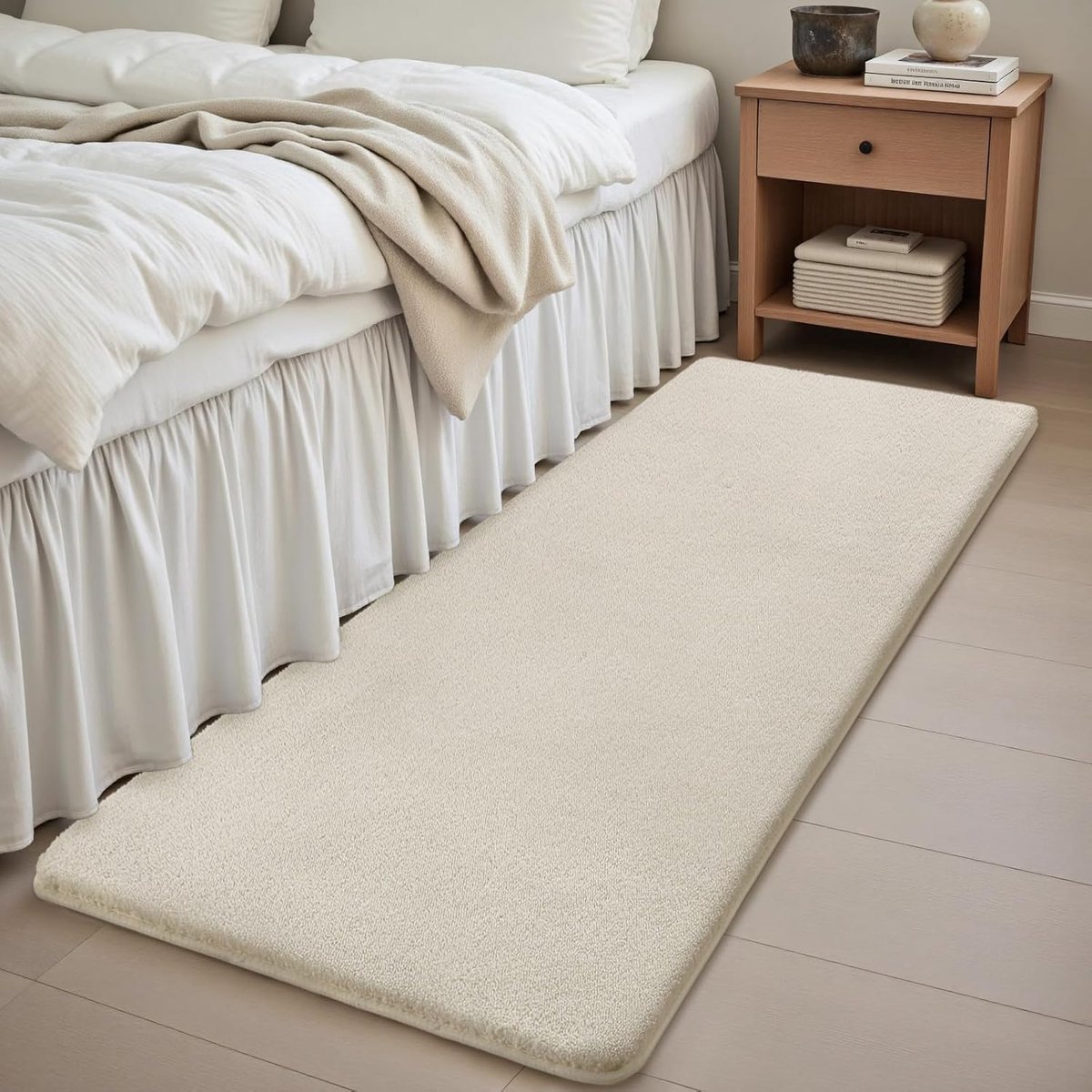 SnelShoppen - Modern Cream Kleurige Vloerkleed 60x200cm voor Woonkamer, Slaapkamer en Hal, Korte Pool, Antislip, Wasbaar, Ultra Zacht Polyester Vloerk