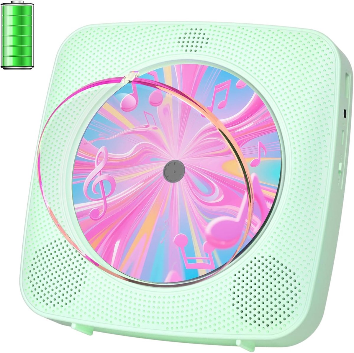 SnelShoppen - CD Speler voor Kinderen: Draagbare Kegaudio Radio met Bluetooth, CD Speler, FM Radio, USB, AUX, Groene Kleur, Ideaal voor Feestjes, Kamp