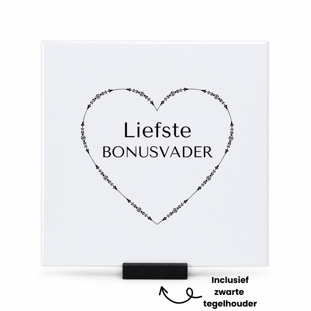 Hacebo liefste bonusvader tegeltje met tegelhouder - Papa - de liefste bonusvader - tegeltjes met tekst - vader cadeautjes - vaderdag - verjaardag - geschenk - kado - vader artikelen - spreuktegels - 15x15 CM Wit