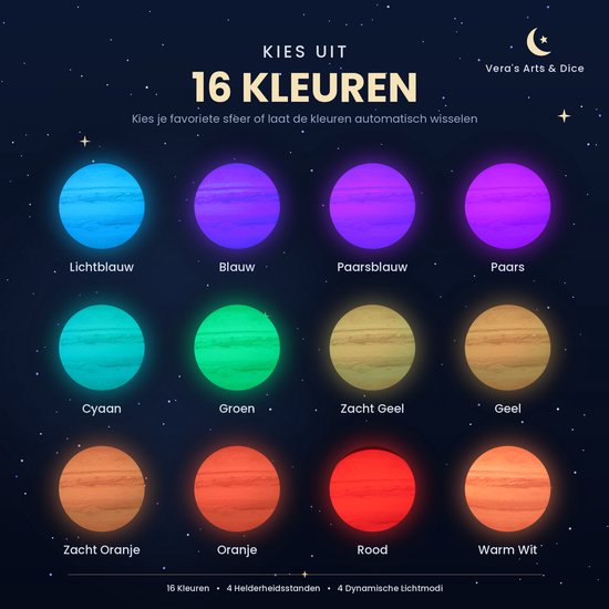 Jupiter Lamp - Vera's Arts & Dice - 16 Verschillende Kleuren - Planeet Lampen - Jupiter Lamp - LED Lamp - Oplaadbaar Dimbaar Stroboscoop Effect Afstandsbediening - 3D Print Handmade - Lampen Sfeerverlichting - Slaapkamer Woonkamer Kinderkamer van Vera's Arts & Dice — afbeelding 5