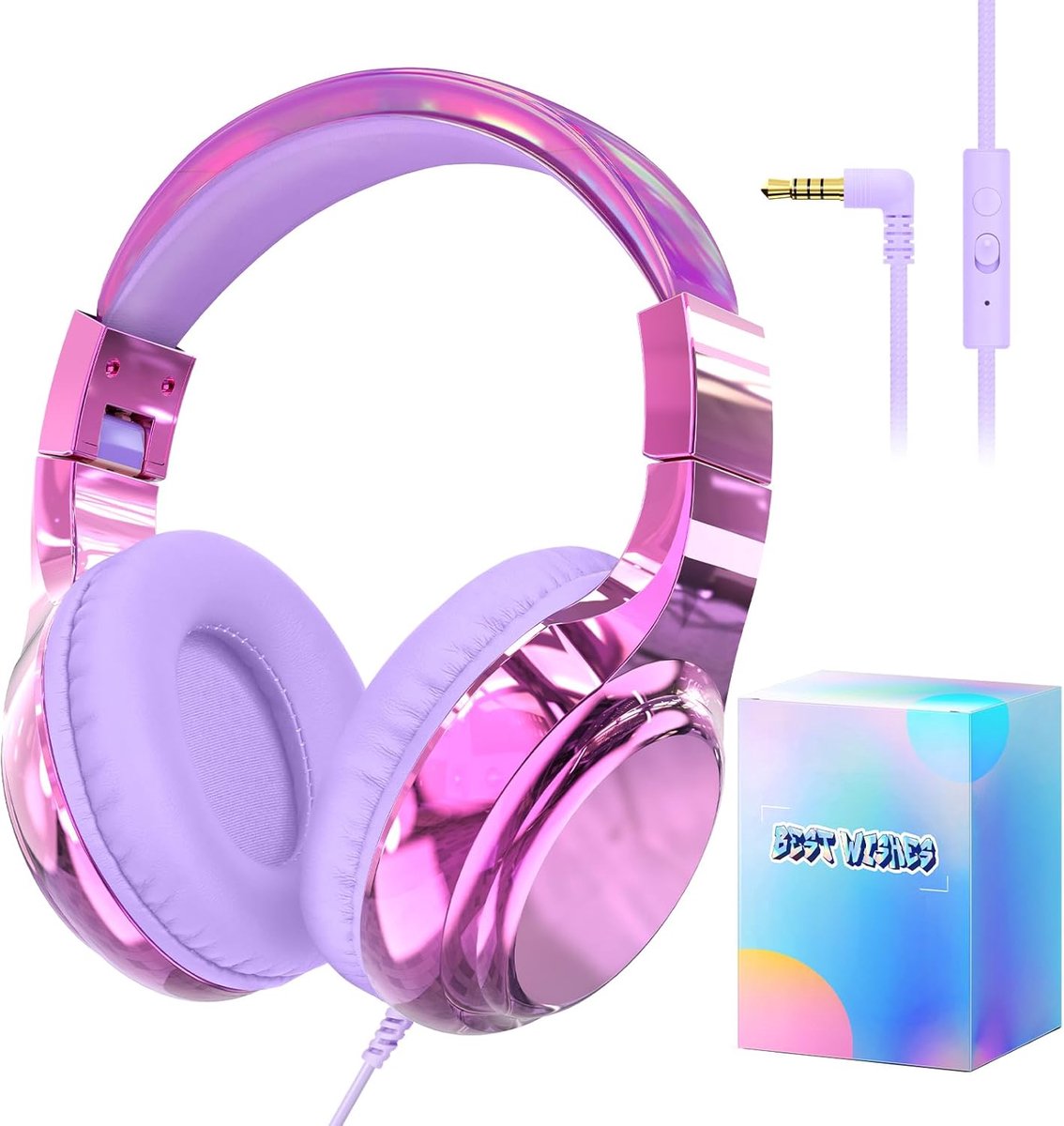 SnelShoppen - Kinderoordoppen met Metallic Look - Bedrade Hoofdtelefoon voor Kinderen - Volume Limiet 85/94dB - Microfoon - Geschikt voor iPad/Fire Ta