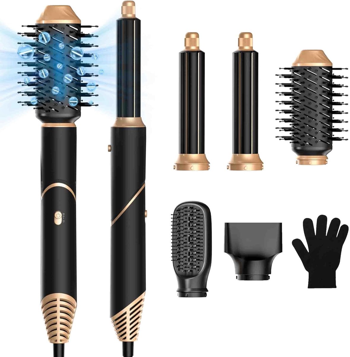 SnelShoppen - Airbrush 5-in-1 Haarstyler, Föhn met Ionen, Krultang, Steiltang en Verwarmde Borstel voor Droog, Krullen en Glad Haar