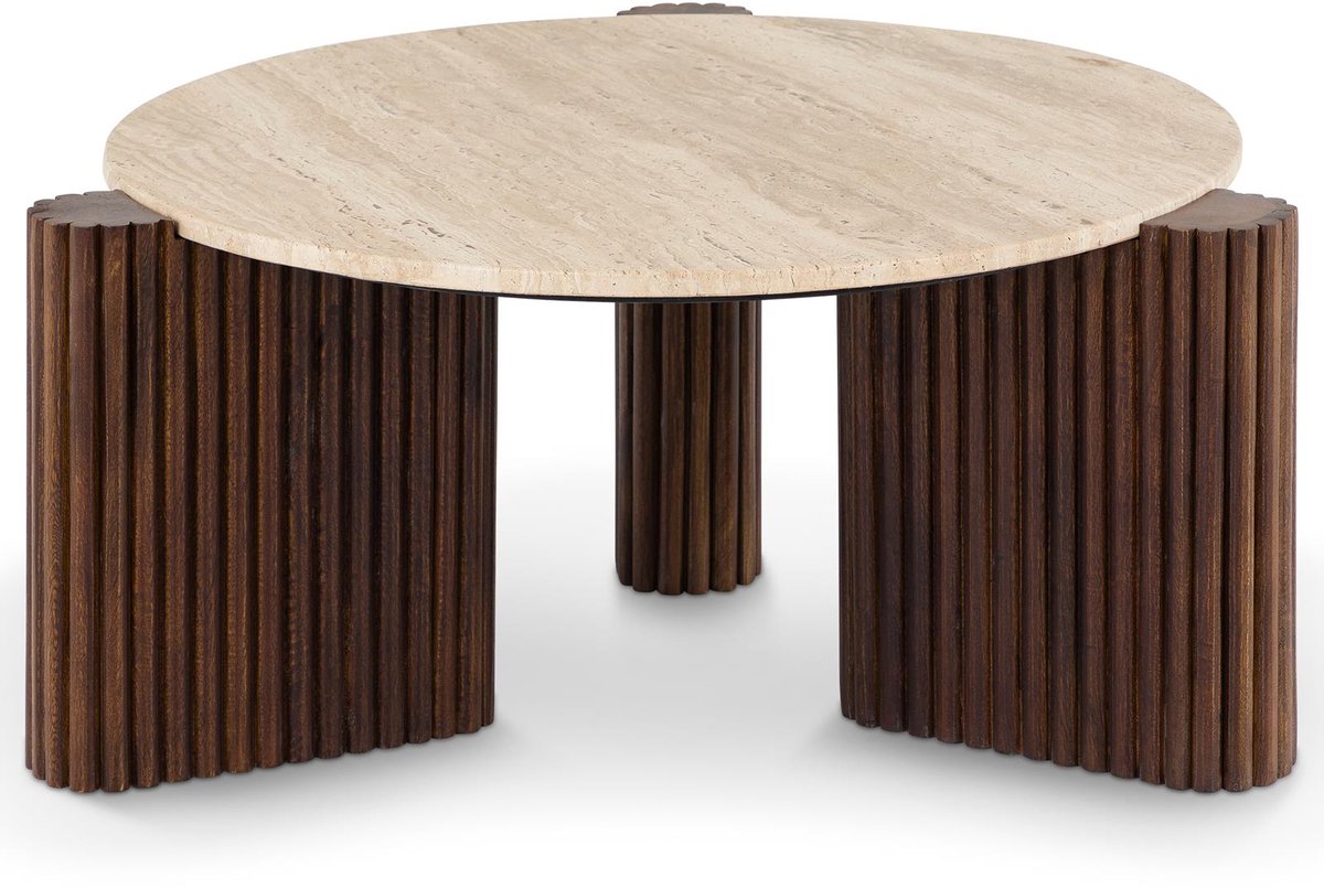 IDIMEX VAPI salontafel, rond, 80 cm, met travertinblad – bruin/beige