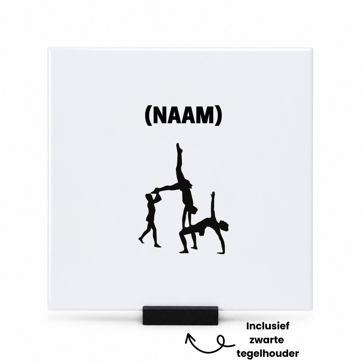 Hacebo acrobatiek met je eigen naam tegeltje met tegelhouder - mensen die acrobatiek beoefenen - tegeltjes met tekst - acrobaat - mensen die houden van acrobatiek - verjaardag - cadeau - kado - geschenk - gift - spreuktegels - 15x15 CM Wit