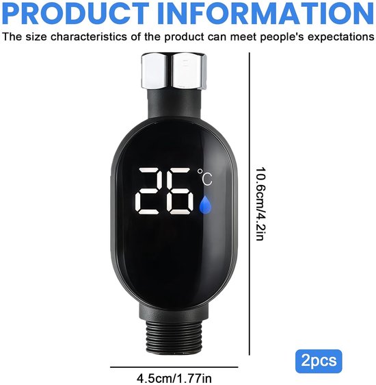 2 stuks LED digitaal badthermometer: waterdicht LED-display douchethermometer 0-99 ℃ real-time waterflow badthermometer baby shower thermometer waterthermometer baby — afbeelding 5
